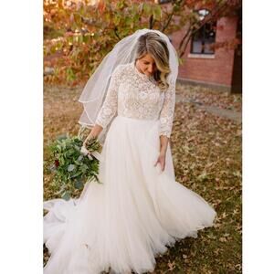 Frederique by Watters 68706B Leone Lace Tulle Ivory/ Nude Wedding Dress 6 Bows